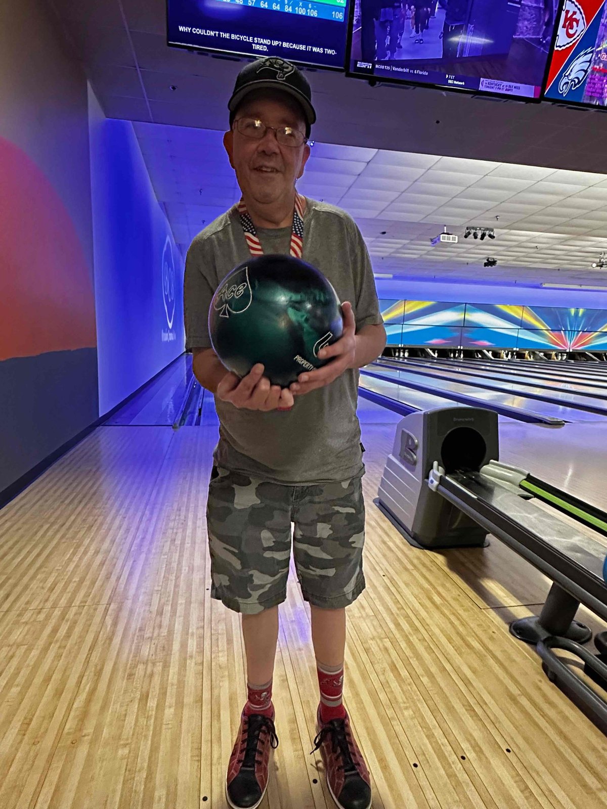 A community member enjoying a bowling outing