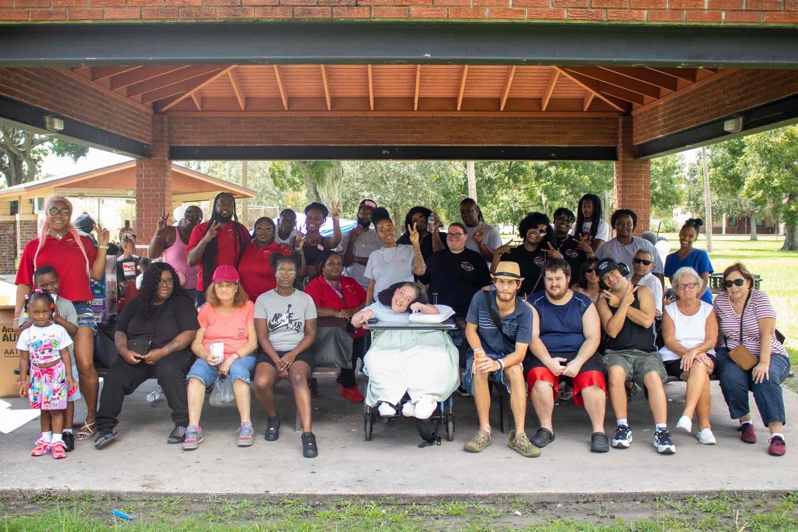 The Everything Peachie community gathered at an outdoor pavilion